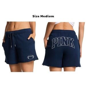 VS PINK Noir Navy Blue Game Day Football Ivy Fleece Campus Shorts Medium NEW